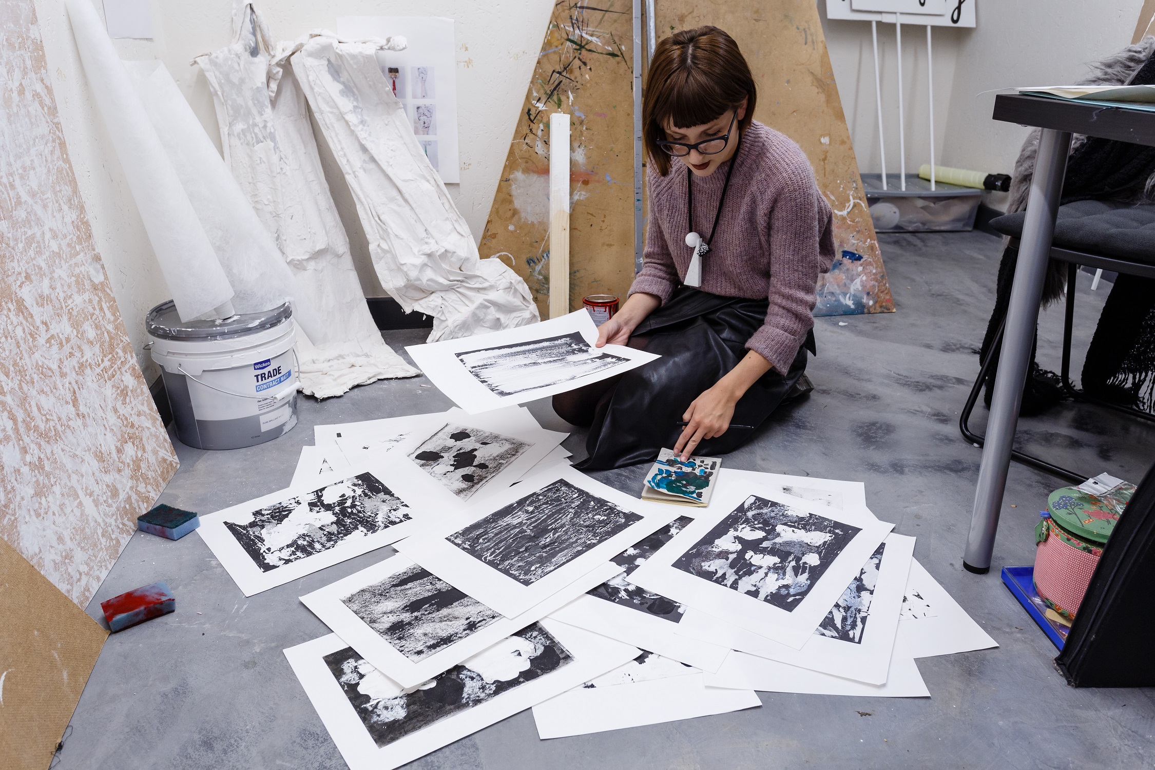 Artist Lisa Marie Dickinson in her studio at The Art House