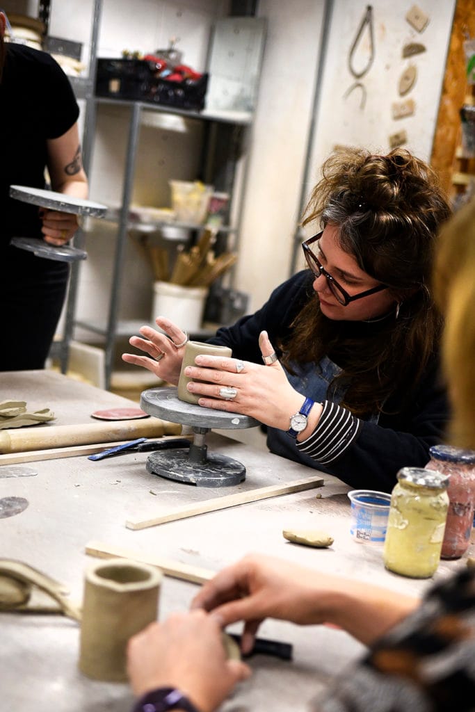 Women working in the Ceramics Studio
