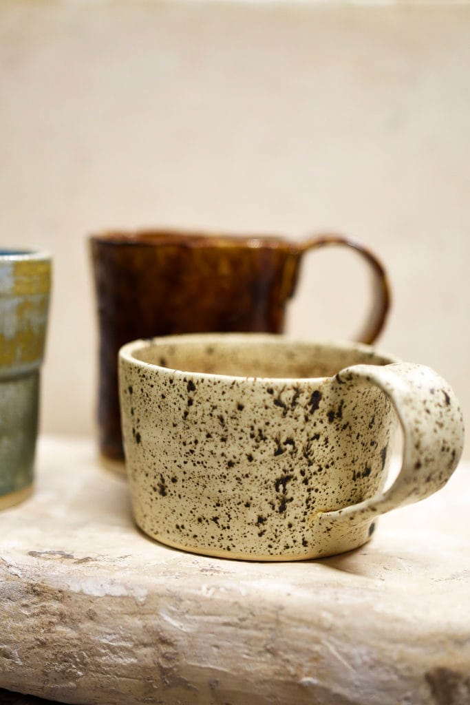 Three ceramic mugs